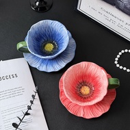 Flower ceramic coffee cup design niche beautiful creative latte cup high-value coffee cup plate arti