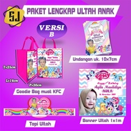 Paket Perlengkapan Pesta  Ulang Tahun Anak  / Banner Ulang Tahun  / Undangan Custom / Topi Custom / 