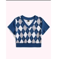 SHEIN EZwear V Neck Argyle