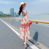 ELF TRIBE ĐẦM Boho Hoa Cho Nữ Đầm Đi Biển Voan Cổ Chữ V Tay Ngắn Mới Đi Nghỉ Mát