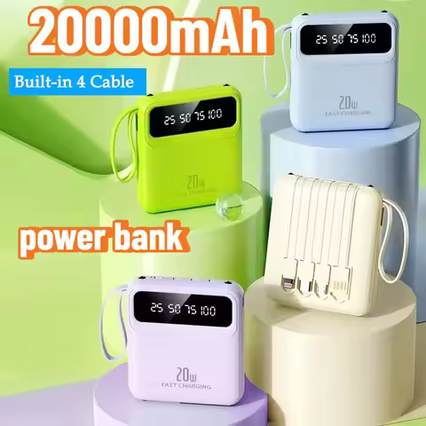 20000mAh 10000mAh Power Bank Built-in Cable Large Capacity Fast Charging for Xiaomi IPhone Samsung I