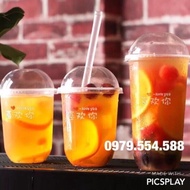 100 cốc chữ U ly nhựa đáy bầu 500ml kèm nắp cầu