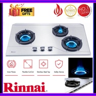 Rinnai RB-3SI-C-S Built in 3 Burner Gas Hob Cooker Hob (Stainless Steel) Built in Gas Stove RB3SICS Inner Flame Stainless Steel Hob