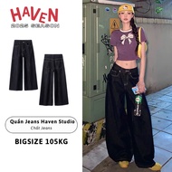 Haven Studio women's long wide-leg jeans, dark blue, big size