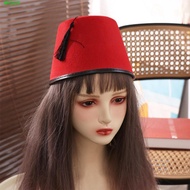 MIQUS Tarboosh Fez Hat, Round Moroccan Hat Felt Fez Cap, Universal Red Color Cosplay Breathable Turk