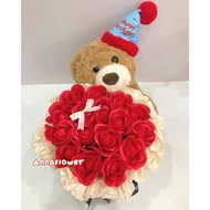 Basket of wax roses, teddy bears, birthday gifts for lovers and friends