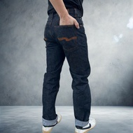 Straight Cylindrical Jeans Red Edge Seams Midnight Color 20 Oz Fabric Easy To Mold Good Texture Grad