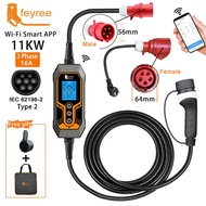 feyree แบบพกพา EV Charger Type 2 สายชาร์จรถไฟฟ้า32A 7KW 16A 11KW 3 เฟส EVSE Wi-Fi APP ควบคุมปรับ Current สมาร์ทจับเวลาชาร์จ สำหรับ BYD Tesla NETA VOLVO HAVAL MG etc