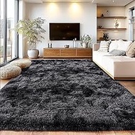 Shaggy Area Rugs, Fuzzy Rugs for Living Room, Soft Nursery Area Rug for Girls, Tie Dye Black Gray Pl
