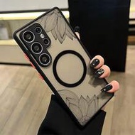 1pc Creative Line Flower Soft-Touch Matte Perforated Independent Button Magnetic Wireless Charging C