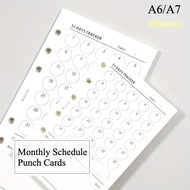 A6 A7 Loose-Leaf Replacement Inner Pages, Monthly Schedule Punch Cards, Portable Habit Tracker Notep