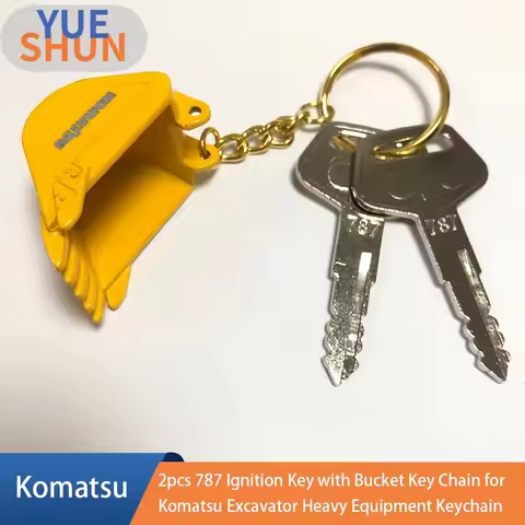 2pcs 787 Ignition Key With Bucket Key Chain For Komatsu Excavator Heavy Equipment Keychain F0001