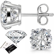Moissanite Stud Earrings, 0.5CT-2CT 18K White Gold Plated Hypoallergenic Stud Earrings for Women Men