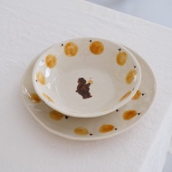 Kawaya Japanese Style Bear Plate Dish Plate Household Set Plate ins Style High-End Dessert Plate Fru