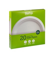 BioPak Sugarcane Side Plates 18cm Plastic Free - White