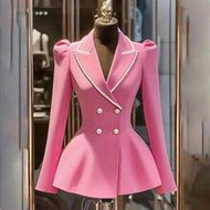 French Style Elegant Pink Beaded Waist Light Luxury Thin Suit Jacket Chic Blazer For Women Autumn Di