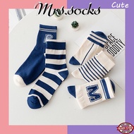 Mrs.socks Blue Pattern Tide Socks Crew Korean Socks Stokin Panjang Wanita Stoking Stocking Muslimah Kaos Kaki 襪子女 襪子女