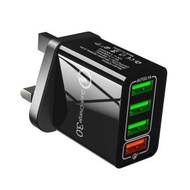 創意小品 - UK英規3.0 快充充電USB插頭 4插位充電器 3.1A (黑色)