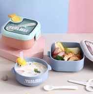TEDEMEI Kotak Makan 2 IN 1 Set / Lunch Box FREE SENDOK dan MANGKUK - BPA FREE