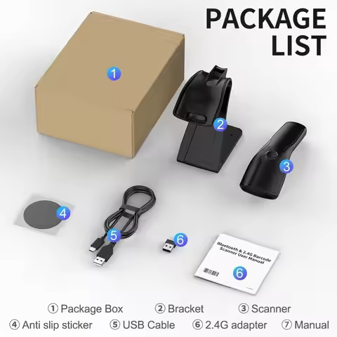 Mini 2D Barcode Scanner 2.4G Wireless Bluetooth Handheld Portable Scanner for 1D 2D 1D QR Code Scann