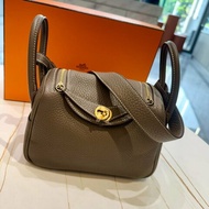 *SHIHNA名牌精品* HERMÈS 愛馬仕 Mini Lindy 大象灰金釦 B刻