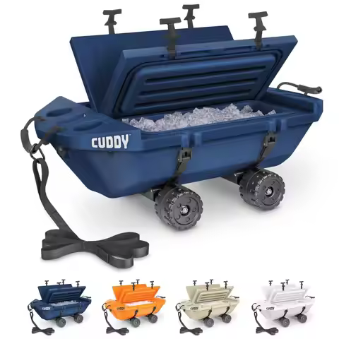 Crawler Cooler with Wheels 40 QT Amphibious Floating Cooler and Dry Storage Vessel Orange, Navy, Tan