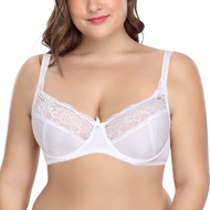 New Women Full Cup Unpadded Lace Bra Sheer Underwire Plus Size Bras White Mesh Embroidery 75 80 85 9