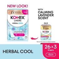 KOTEX Herbal Cool Regular Pantyliner 15cm (26s x 3 Packs) - Liners with Lavender Scent
