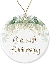 HTDesigns 34th Christmas Ornament - Wedding Gift for Couple - Parents 34 Years Anniversary Ornament 