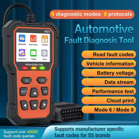 V521 OBD2 EOBD Diagnostic Scanner Tools Code Reader Clear Engine Fault Light Live Data Support Most 