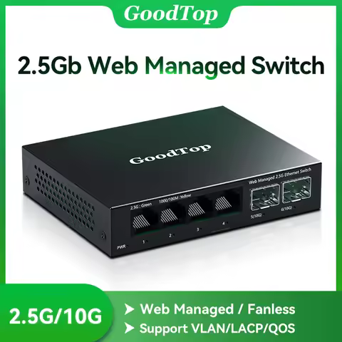 GoodTop 2.5GbE Managed Switch 6 Port 2.5GBASE-T Network Switcher 10G SFP+ Slot Uplink Web Managed Hu