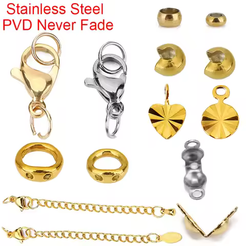 PVD Never Fade Stainless Steel Lobster Clasps Jump Rings End Crimp Stopper Bead Extender Chains Neck
