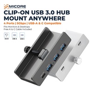 USB 3.0 HUB Clamp Type 4 Ports USB-A and USB-C Support 5Gbps for Monitor Desk PC Laptop
