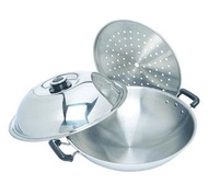 Zebra 5-ply S/s Chinese Wok 42cm W/lid 2.3mm Thickness_ Silver
