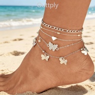 Outtply 4/5Pcs/Set Bohemia Gold Color Butterfly Anklet Set For Women Multilayer Star Heart Pearl Cha