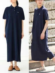 (現貨1條) 日本 LACOSTE for BEAMS BOY (NAVY) 藍色短袖長版連身裙 左右袋 側面小開衩 POLO 鈕扣設計