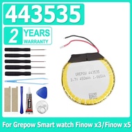 New 443535 3.7V 450mAh Rechargeable li Polymer Round battery For Smart watch Finow x3 Finow x5 repla