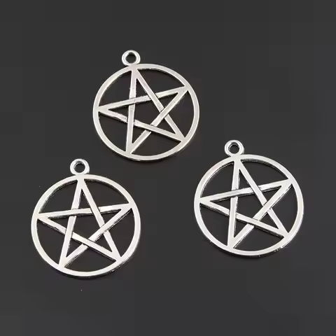 30pcs Silver Color 30x26mm Pentagram Charms Hollow Star Wicca Pendant Fit DIY Handmade Punk Jewelry 