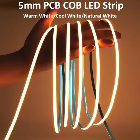 DC 12V/24V 5mm FCOB LED Strip Light 480LEDs High Density Flexible COB Lamp 3000K 4000K 6000K Warm Wh