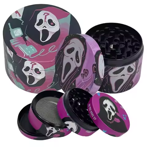 50mm Pink Ghost Herb Grinder Metal 4-layers Spice Pepper Mill Mortar Grass Raw Tobacco Grinder Cigar
