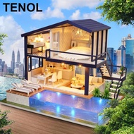 [TENOL] Dollhouse Kit Dollhouse Wooden Miniature for Apartment Furniture Adults