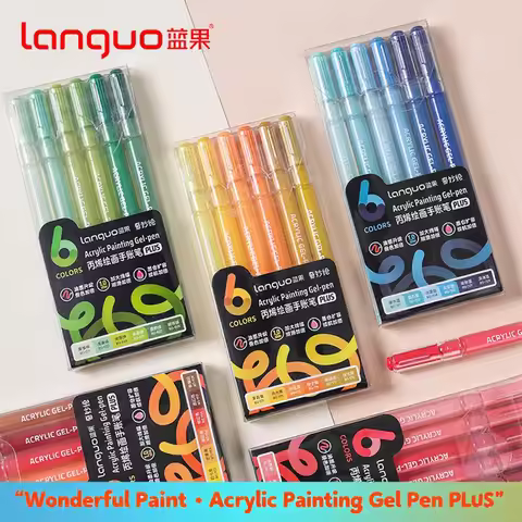 LANGUO 6Color Highlighter Marker Pens Acrylic Painting Art Markers Quick-Dry Non-Toxic for Students