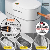 [SG Stock] WOODLES Pull-Bag Press-Top Small Dustbin Lid & Wheels 15L★FREE Trash Bags★Office Kitchen 