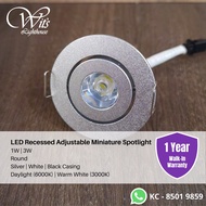 LED Round Adjustable Spotlight Miniature Downlight 1W 3W LED Light Silver / Black / White Casing Spo