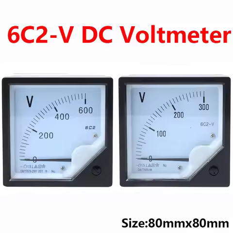 DC Analog Pointer Meter 5V 10V 15V 30V 75V 100V 150V 300V 500V 750V 1000V Square 6C2-V 80*80mm Voltm
