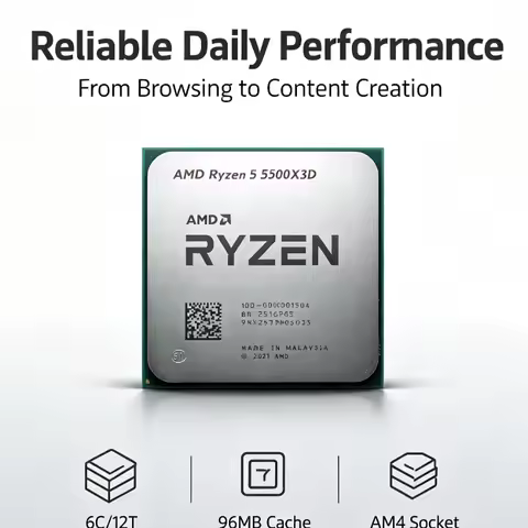 AMD Gaming CPU For Desktop PC R5 5500X3D AM4 Platform Compatible DDR4 RAM 3GHz 6C12T 96M L3 Cache 10