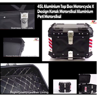 Aluminium Top Box Motorcycle 45L 28L BLACK SILVER COLOUR Design Kotak Motorsikal Aluminium Peti Motorsikal