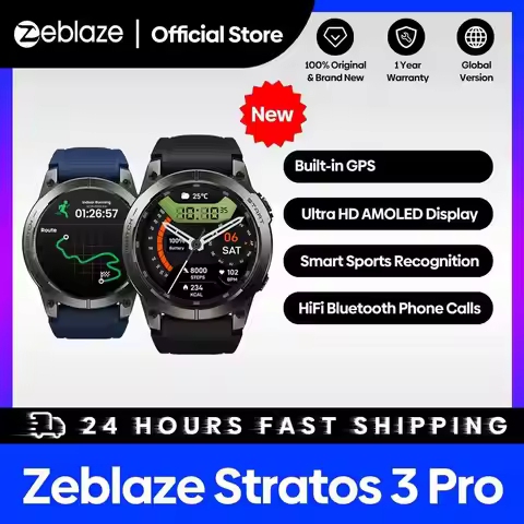 [2024 World Premiere] Zeblaze Stratos 3 Pro GPS Smart Watch Built-in GPS 1.43'' AMOLED Display Bluet