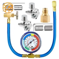 R134A Refrigerator Freon Recharge Hose Kit, R134A AC Refrigerant Charging Hose Gauge, Piercing Valve