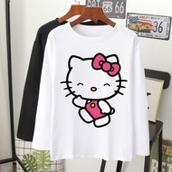  pink helo kitty baju t-shirt cotton lengan panjang perempuan lelaki 3xl Muslimah viral long sleeve women navy